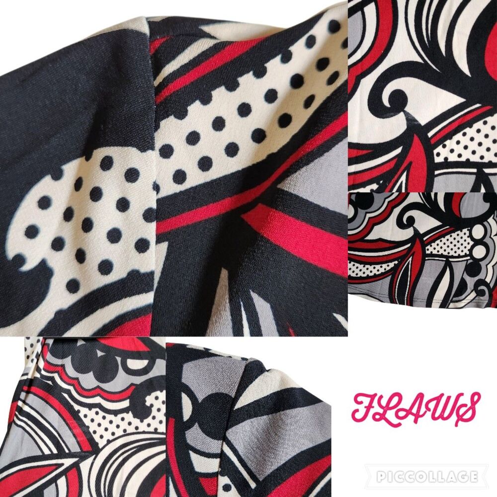 Heart Soul Red Black White Multicolor Swirl Print Faux Wrap 3/4 Sleeve Top Sz M - Picture 9 of 12